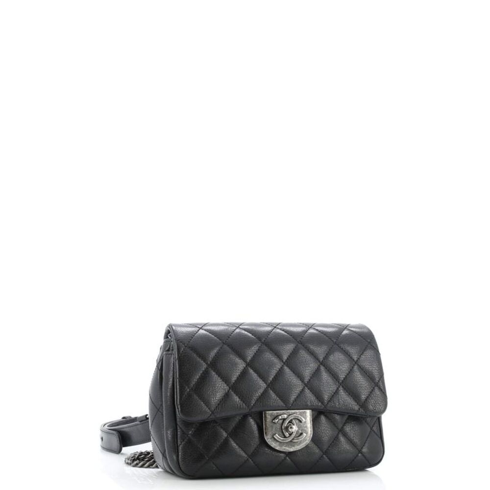Chanel Double Carry Chain Waist Bag Quilted Goatskin Small Black - Picture 3 of 9